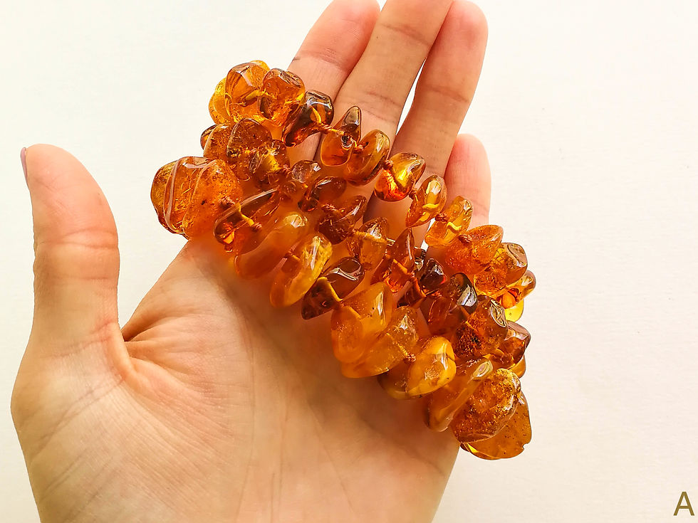 Thumbnail: Genuine amber cognac color nuggets/chips beads necklace