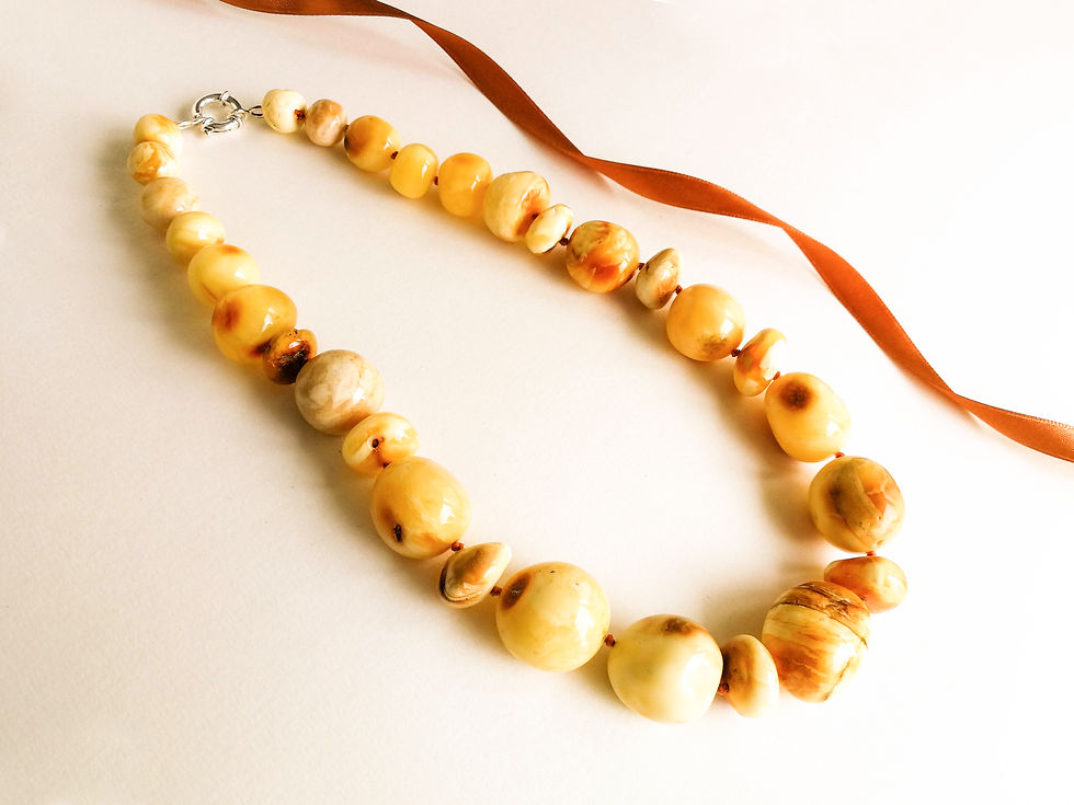 Thumbnail: Natural amber matt yellow/ caramel colors nuggets necklace