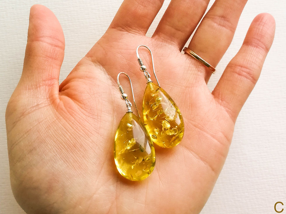 Thumbnail: Genuine Colombian light copal green color tall drop shape earrings
