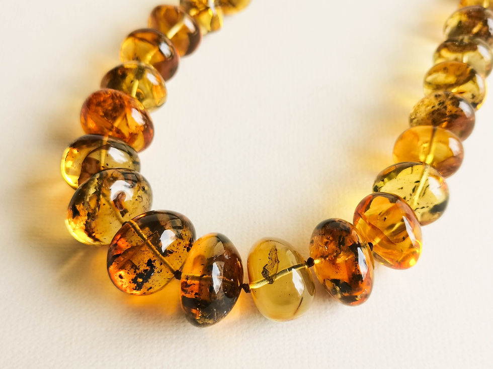 Thumbnail: Green and earth colors natural amber large nuggets necklace
