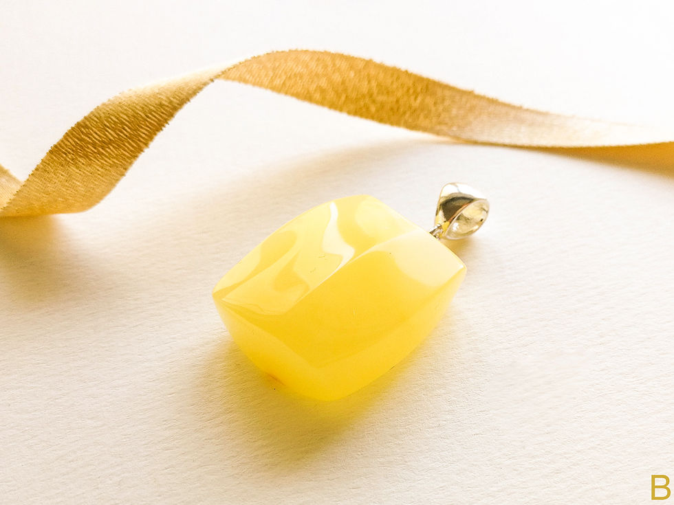 Thumbnail: Not heated natural Baltic amber matt yellow color rectangle shape pendant