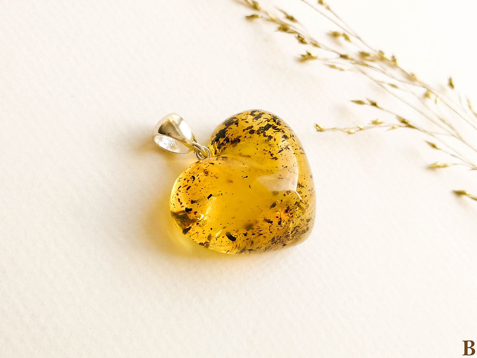 Thumbnail: Large green color amber heart pendant with cloud inside
