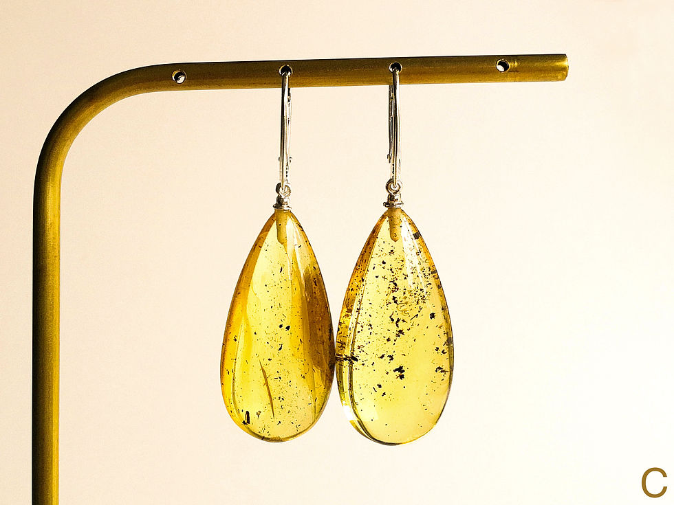 Thumbnail: Medium size light green color natural amber drop earrings