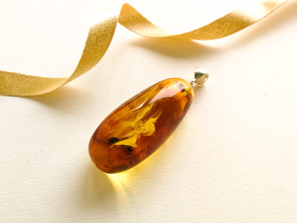 Thumbnail: Deep cognac color natural Baltic amber drop pendant