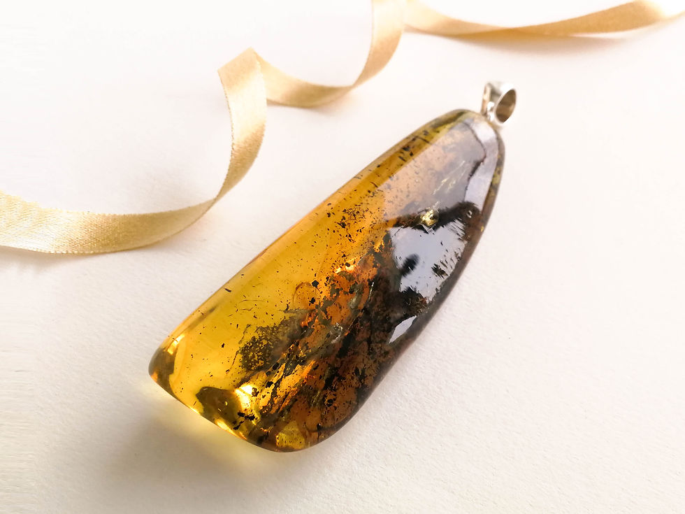 Thumbnail: Large and tall green amber rectangle shape pendant