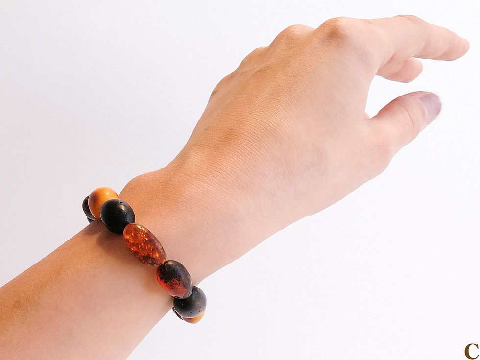 Thumbnail: Large oval shape natural amber mix color not shiny beads bracelet