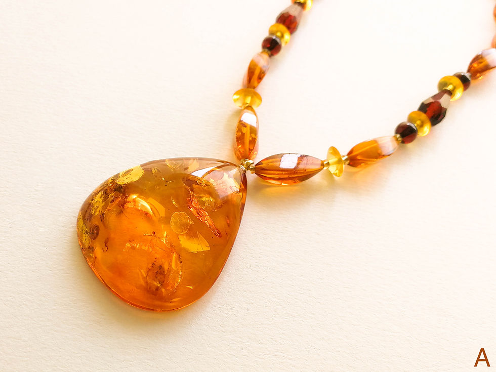 Thumbnail: Natural amber bright cognac color necklace with drop pendant