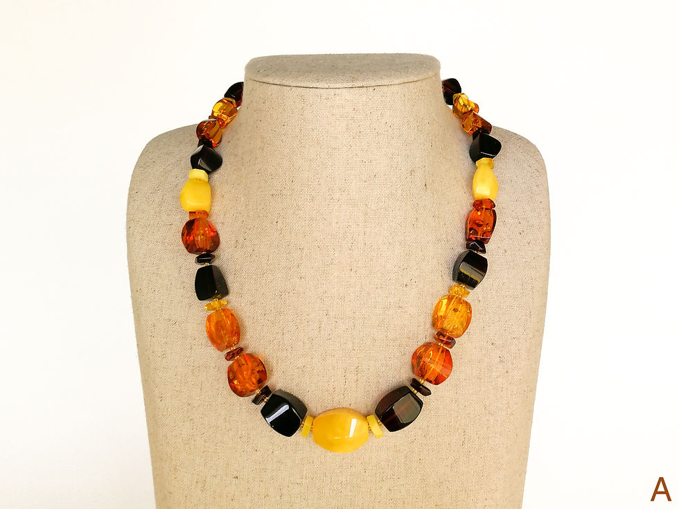 Thumbnail: Multicolor natural amber medium size rectangle beads necklace