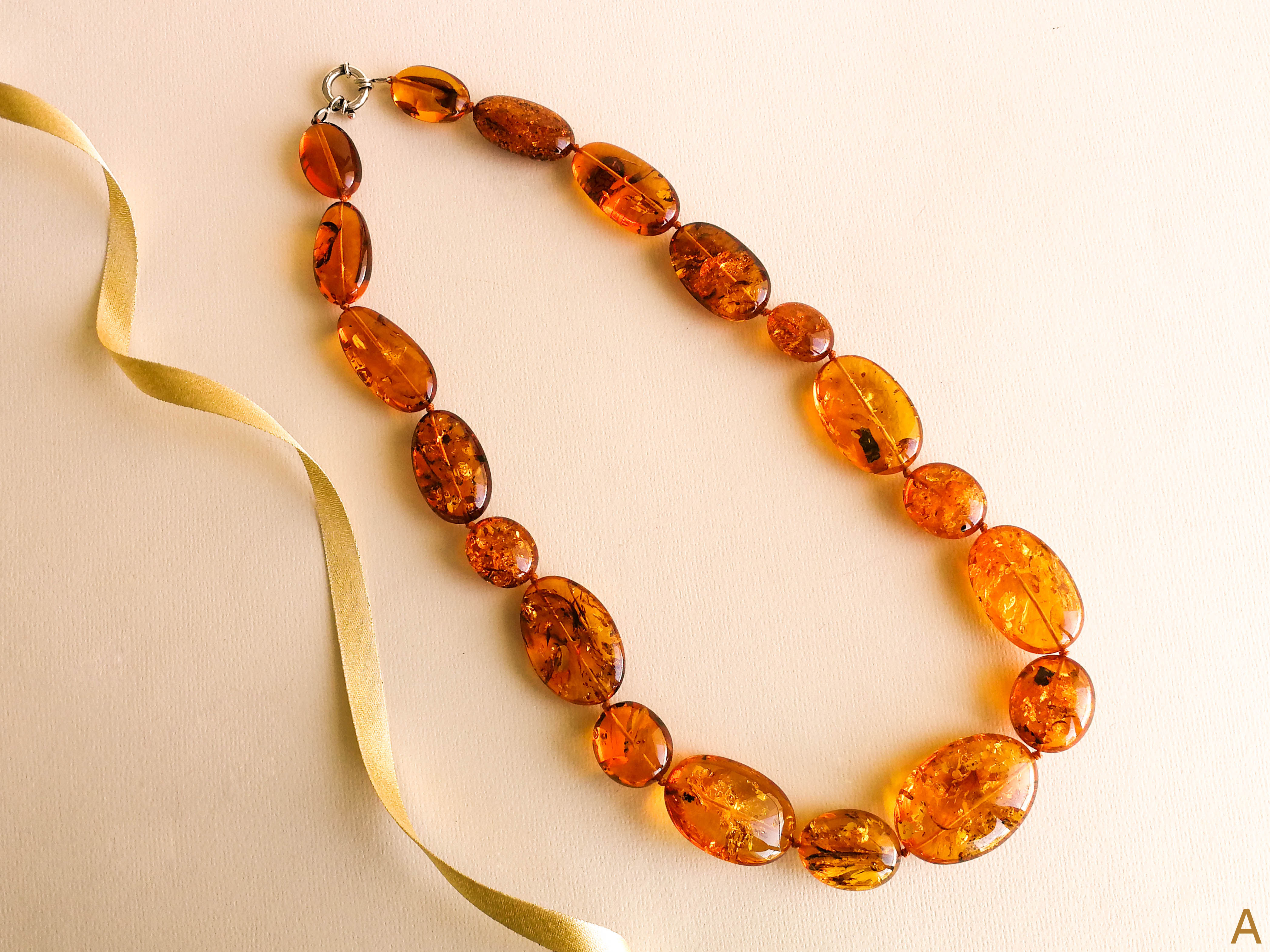 Very large bright cognac color genuine Baltic amber necklace