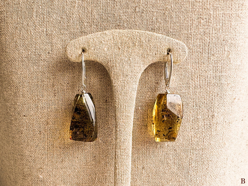 Thumbnail: Natural amber rectangle green color dangle earrings
