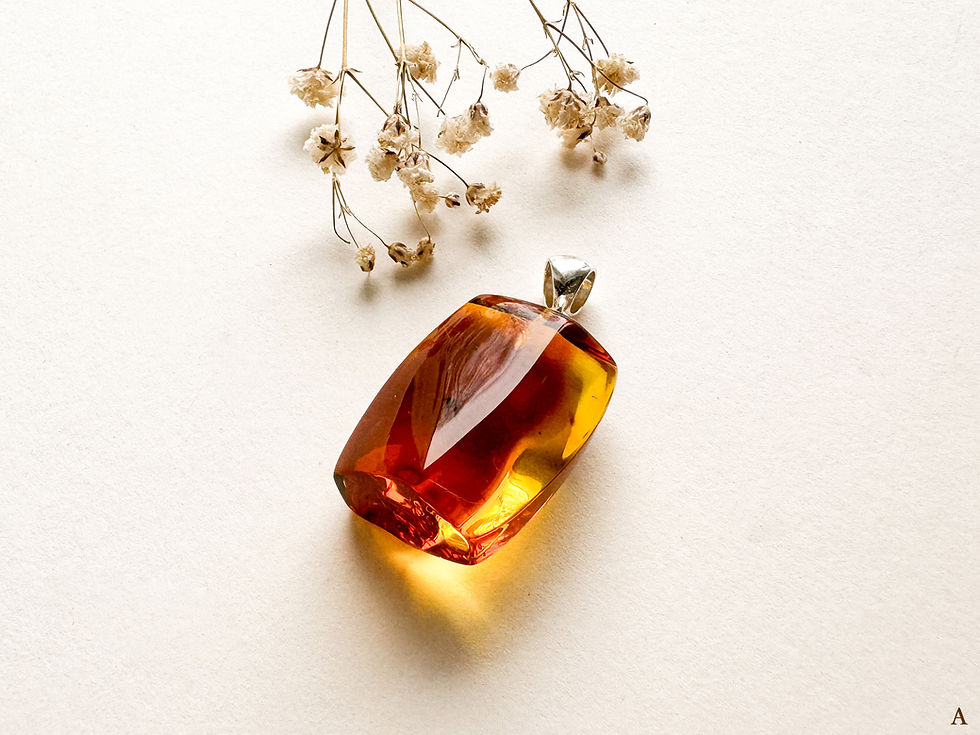 Thumbnail: Light yellow amber small rectangle shape pendant with insects inside