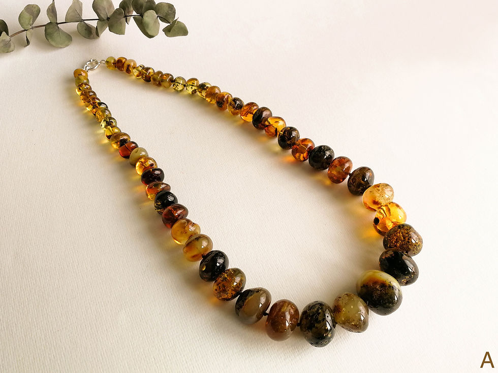 Thumbnail: Massive dark green, cognac and black colors nuggets necklace