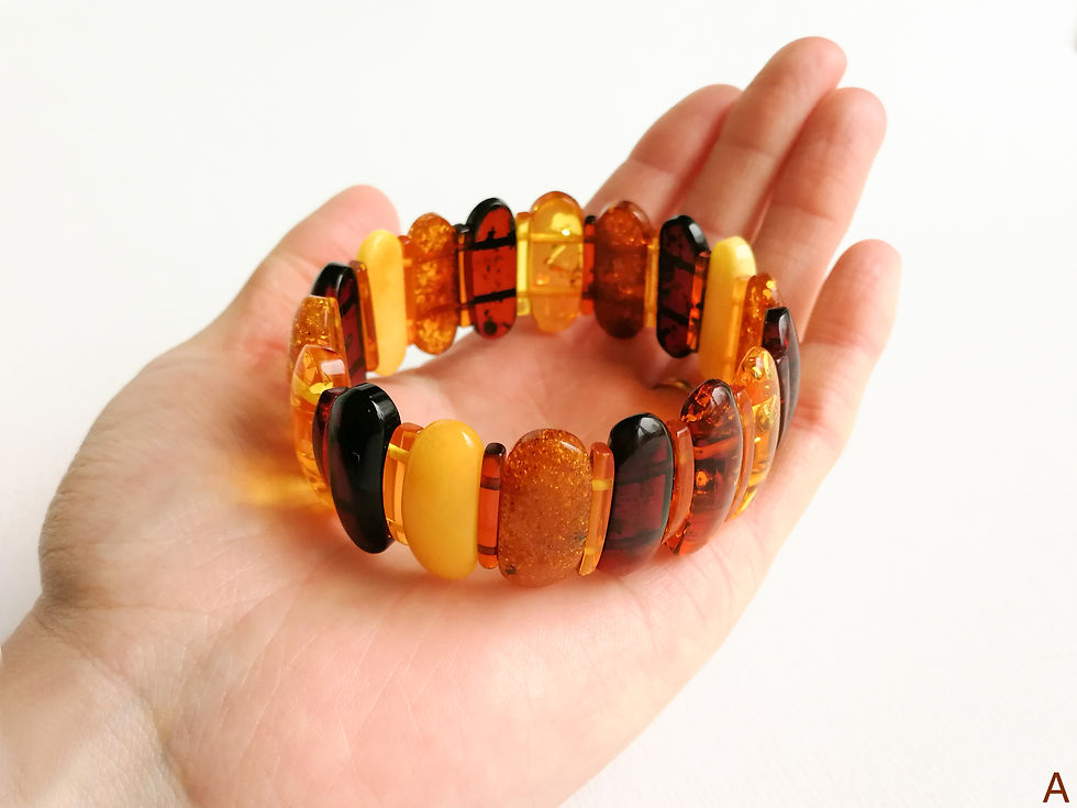 Thumbnail: Medium size mix color oval beads amber cuff bracelet