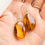 Thumbnail: Light cognac color oval shape amber earrings with insects