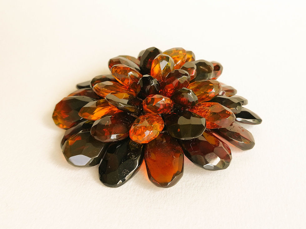 Thumbnail: Royal cherry natural amber faceted flower pendant/brooch
