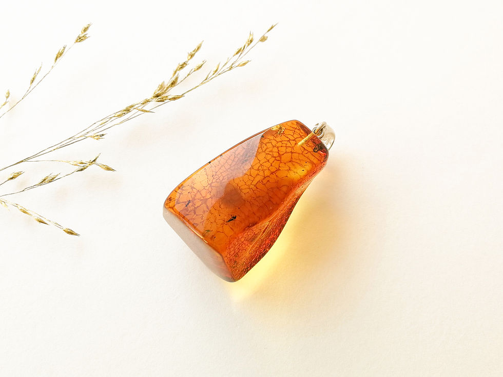 Thumbnail: Cognac color unique rectangle shape genuine amber pendant