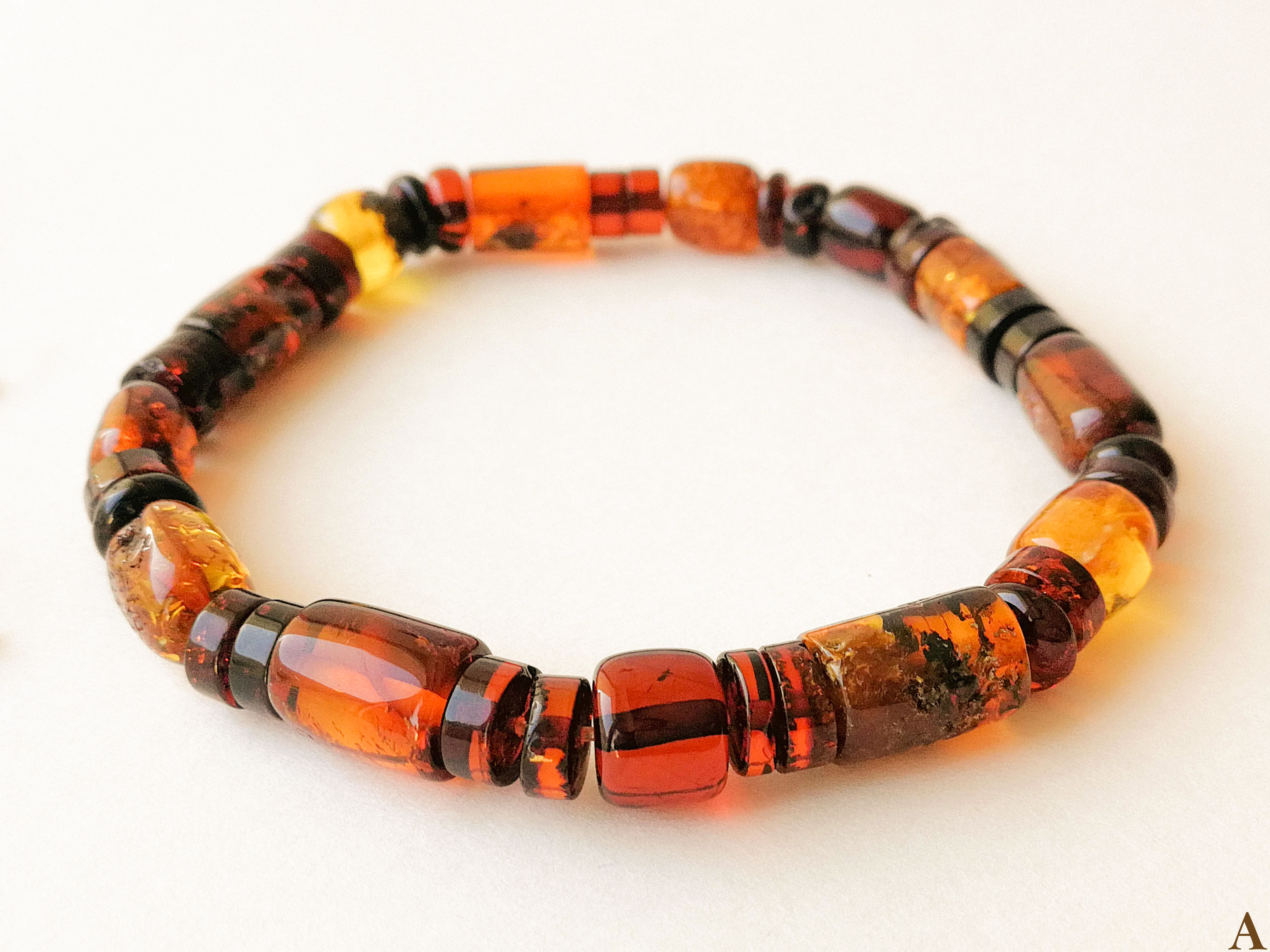 Natural amber dark cognac color barrel/cylinder beads bracelet for everyday