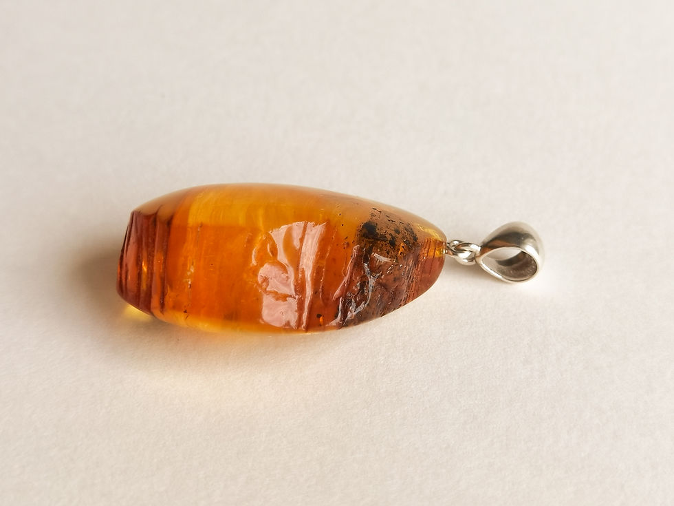 Thumbnail: Unique drop shape natural amber green pendant with layers