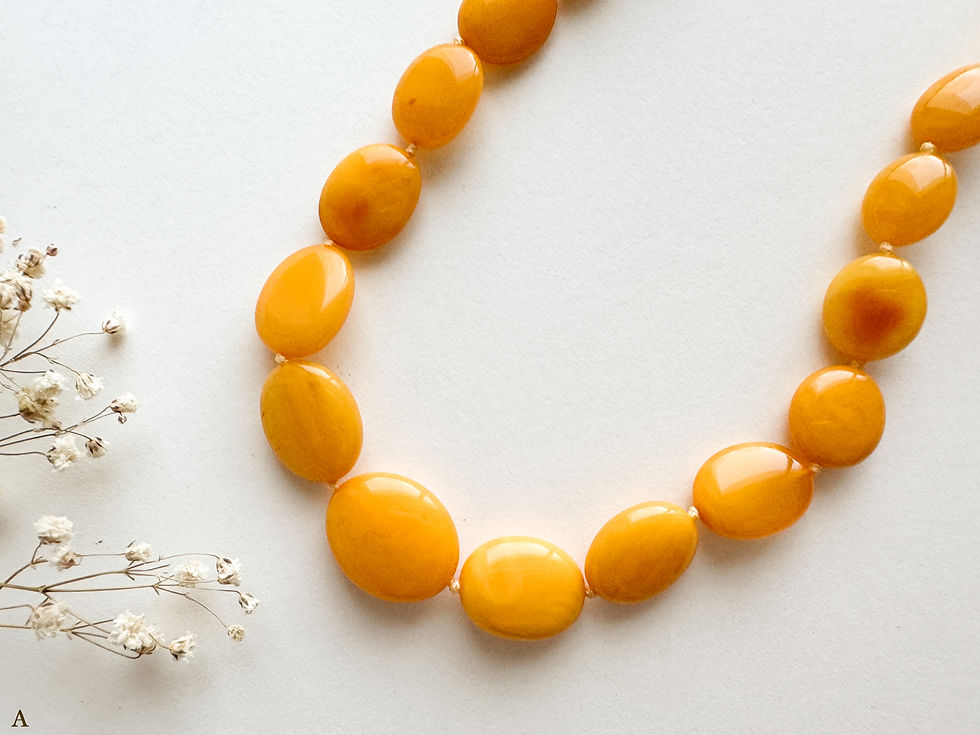 Matt yellow large and thick oval beads amber necklace