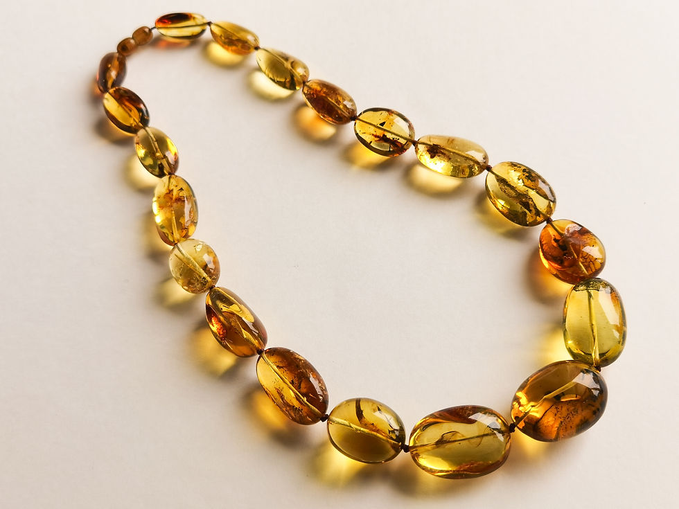 Thumbnail: Green amber large oval beads necklace