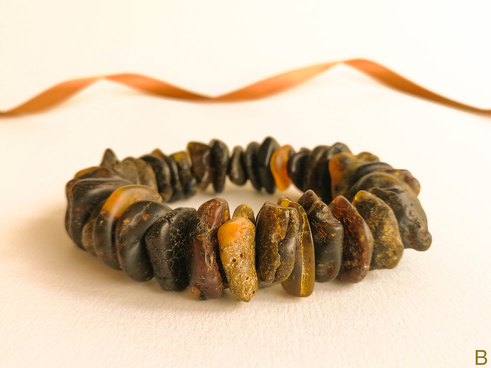 Thumbnail: Massive raw green/black amber chips shape amber beads bracelet