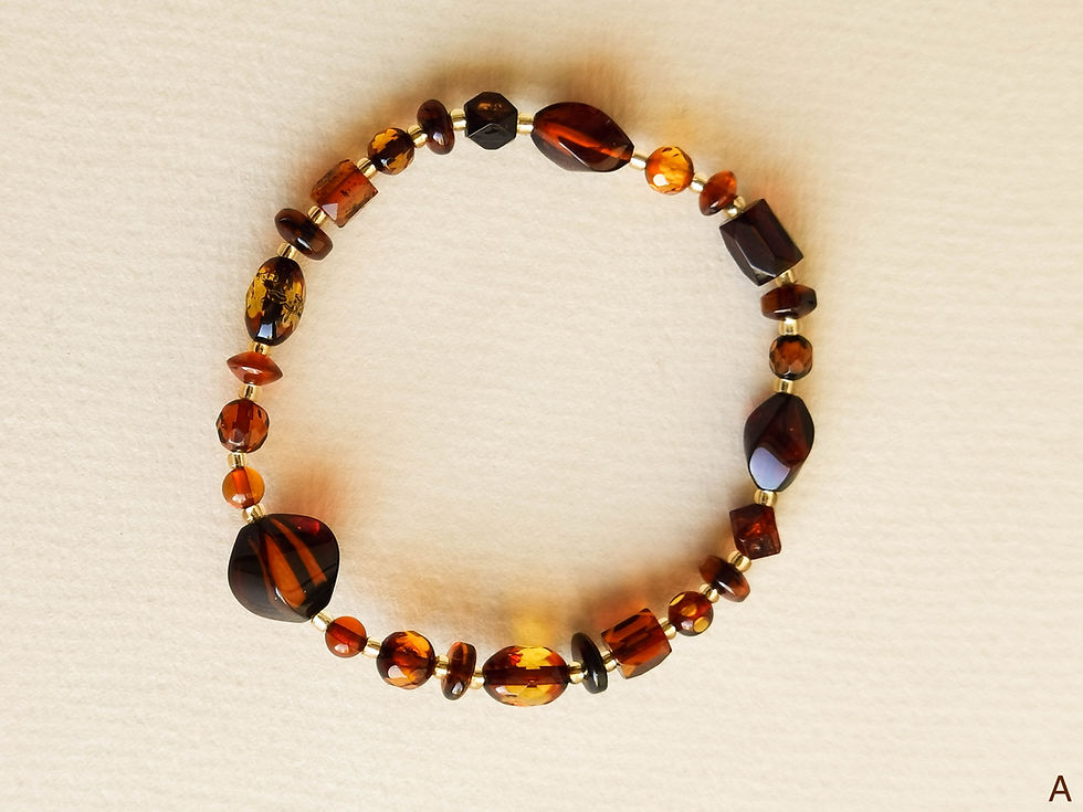 Thumbnail: Dark cherry various faceted beads natural amber bracelet