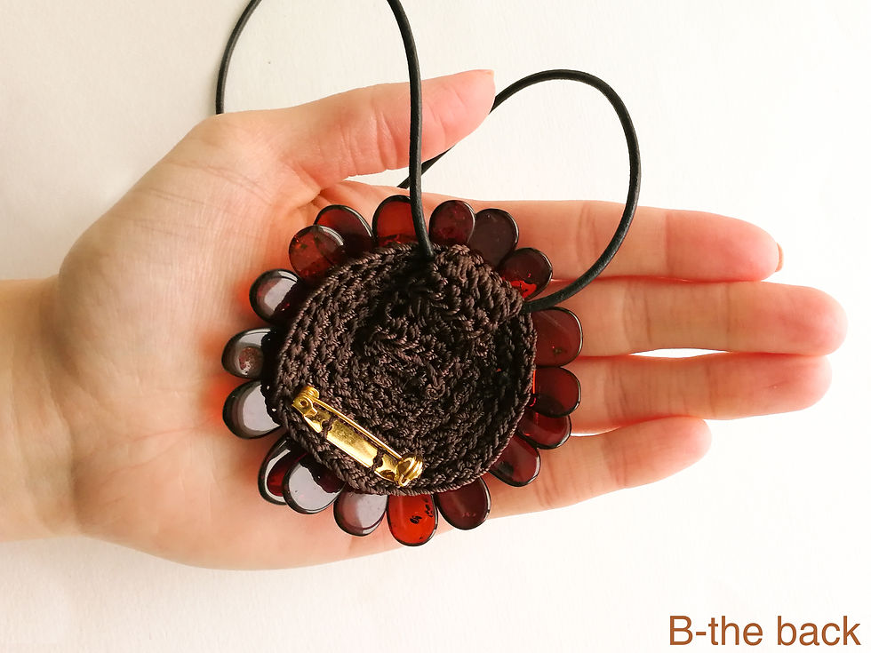 Thumbnail: Large cherry, cognac and matt colors natural amber flower brooch/pendant