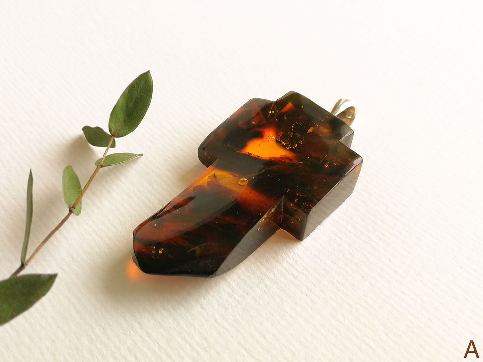 Thumbnail: Large avantgarde natural Baltic amber black/dark cognac cross pendant