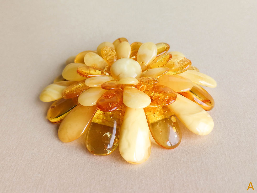 Thumbnail: Large natural matt yellow and lemon colors amber flower pendant/brooch