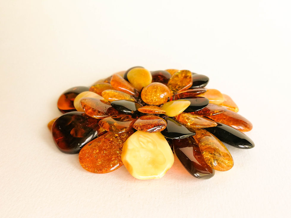 Thumbnail: Large and bright natural amber mix color amber flower pendant/brooch