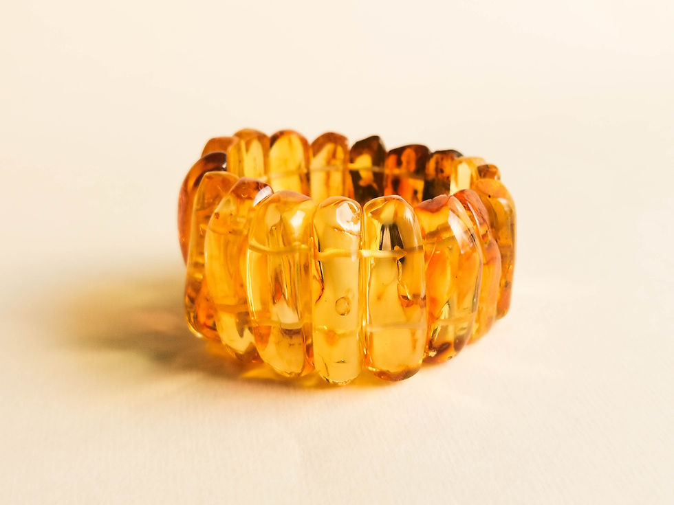 Thumbnail: Very large lemon & cognac natural Baltic amber bracelet with insects
