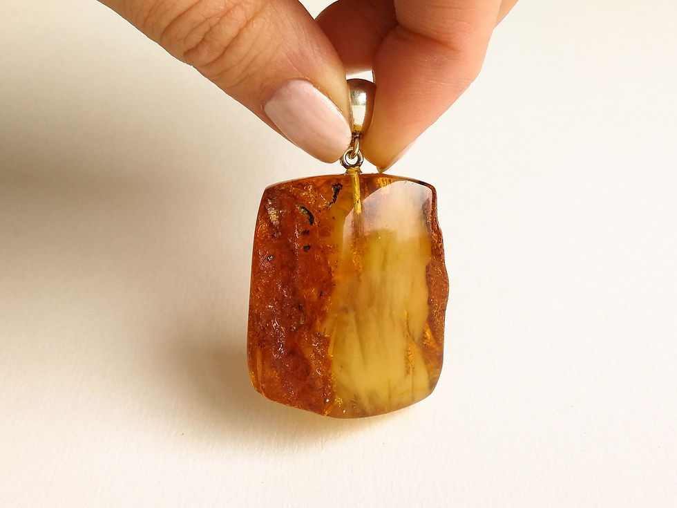 Thumbnail: Not heated natural caramel brown Baltic Amber pendant