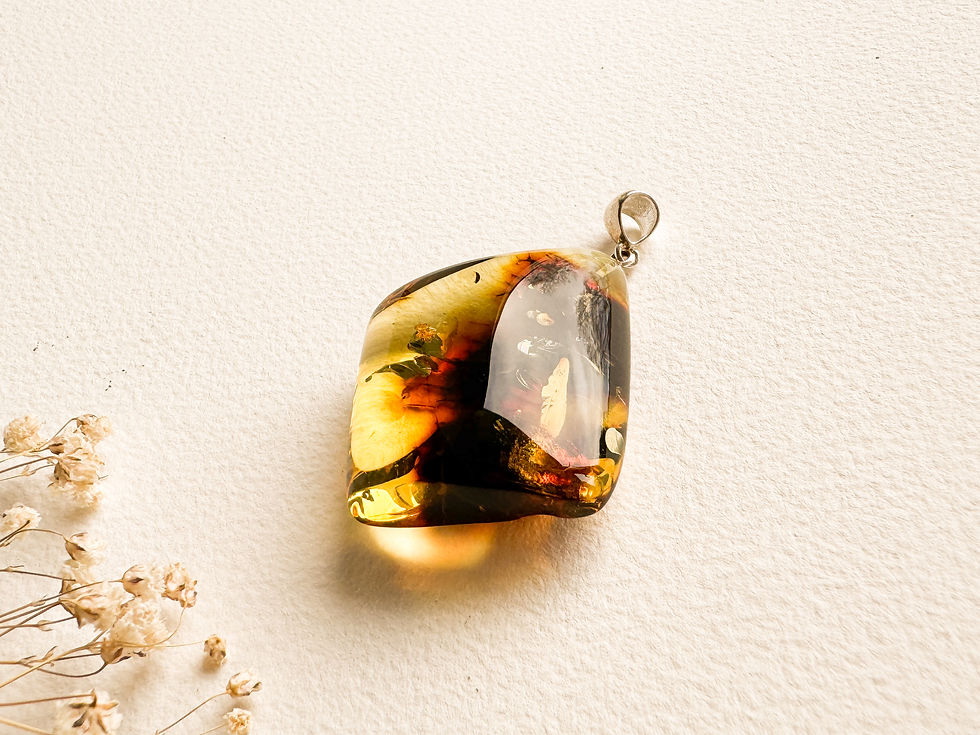 Thumbnail: Structural triangle/rhombus natural amber cognac color pendant