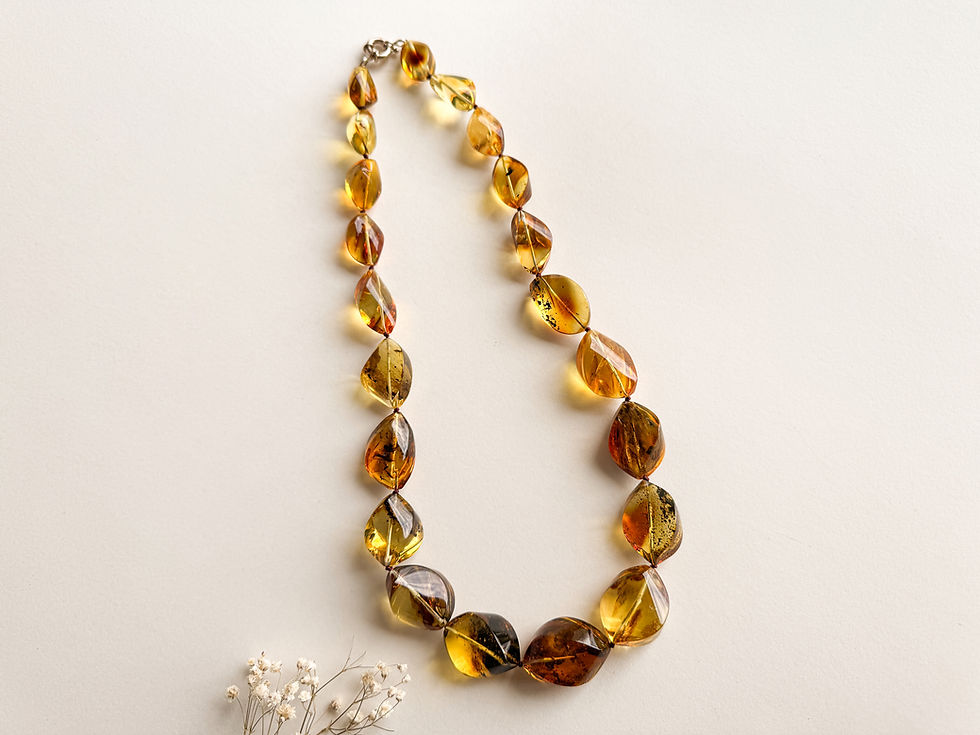 Thumbnail: Natural Baltic Amber Twisted Bead Necklace - Light Cognac Ombre Colors