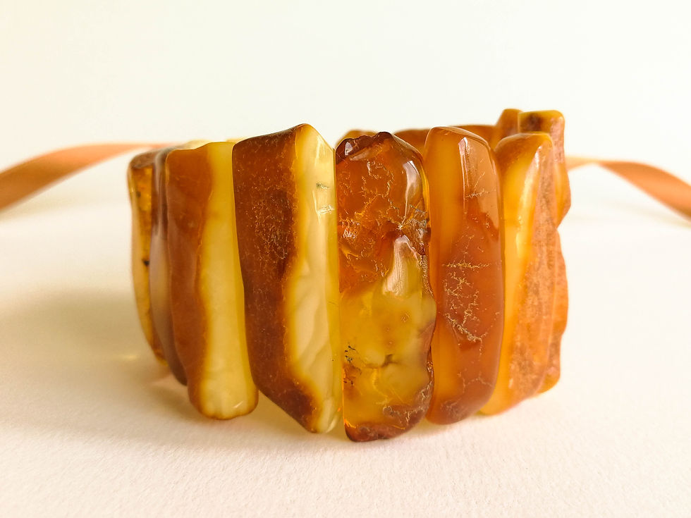 Thumbnail: Large caramel yellow/ antique orange color rectangle beads amber cuff bracelet