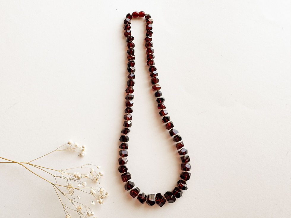 Thumbnail: Faceted Dark Cherry Baltic Amber Necklace – Geometric Nugget Beads