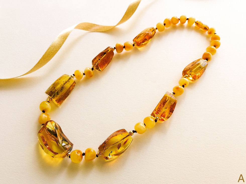 Natural amber bright cognac color rectangle beads necklace