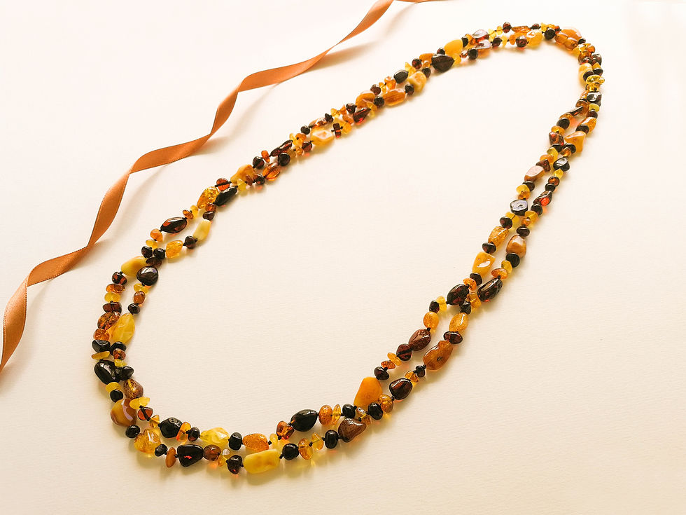 Thumbnail: Natural amber mix color very long beans necklace
