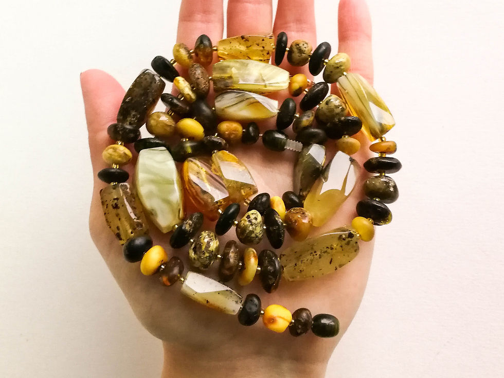 Thumbnail: Natural amber dark gray and green colors rectangle shape necklace