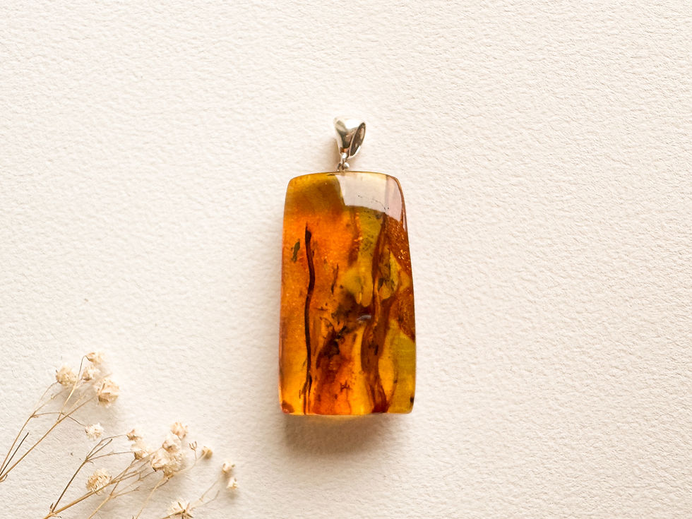 Thumbnail: Very large light green color tall rectangle amber pendant with insects