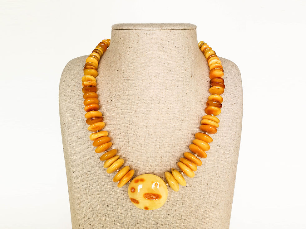 Thumbnail: Natural not heated amber antique yellow color tablets and central stone necklace