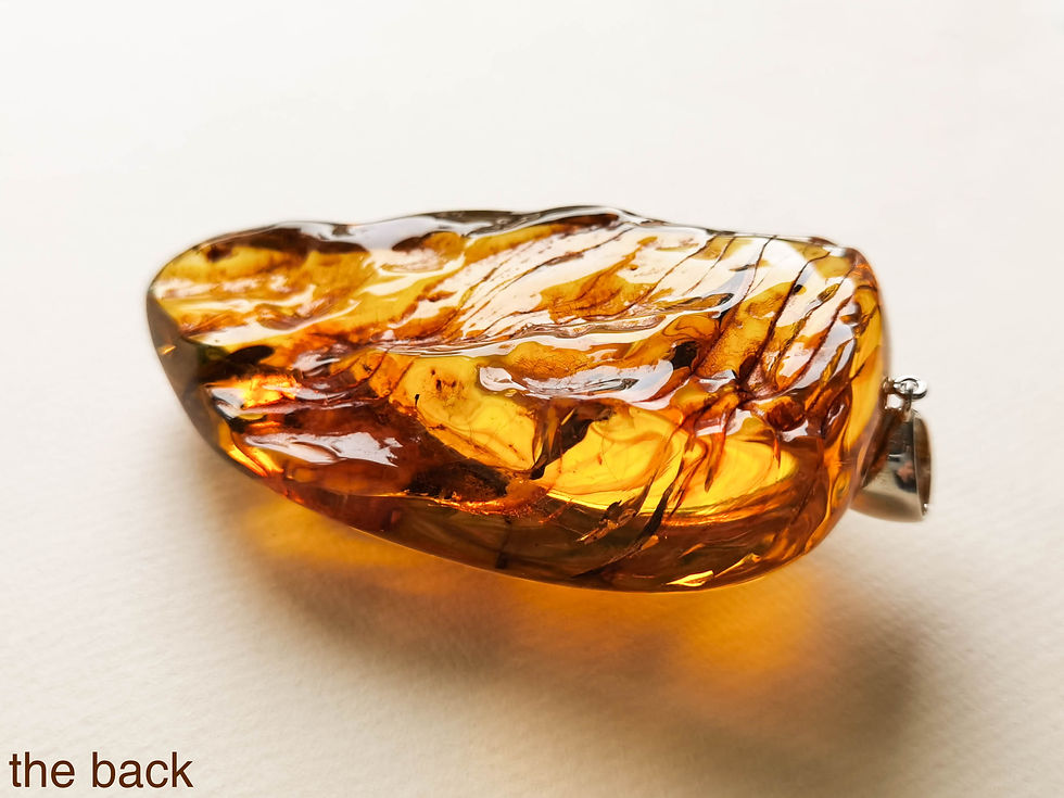 Thumbnail: Large natural amber unique rectangle insects pendant in dark cognac color