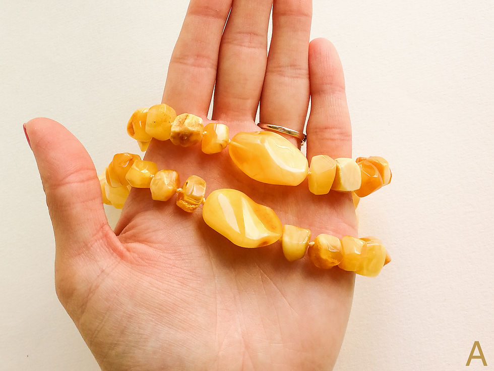 Thumbnail: Natural not heated matt yellow amber cube and oval shape beads necklace