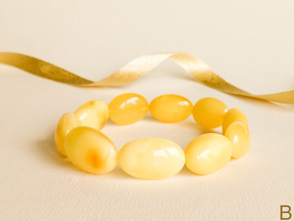 Thumbnail: Matt yellow color medium size oval beads amber bracelet