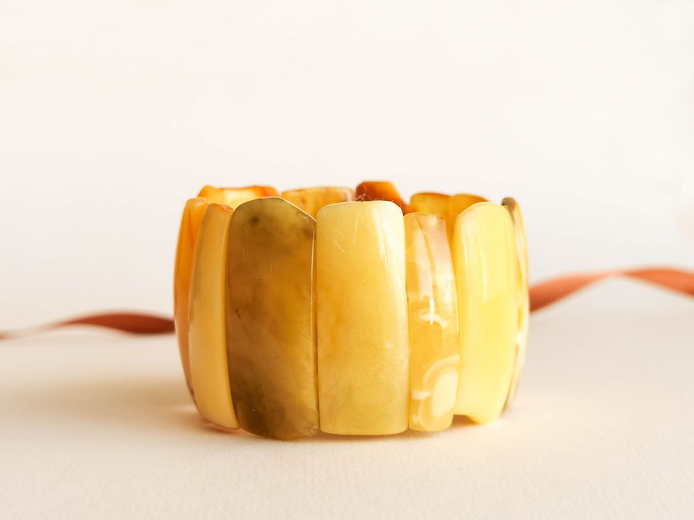 Thumbnail: Very large natural amber matt yellow rectangle beads bracelet