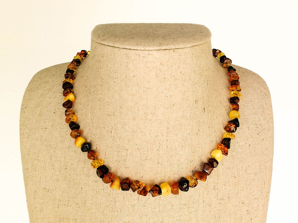 Thumbnail: Natural amber mix color cubes necklace and bracelet jewelry set