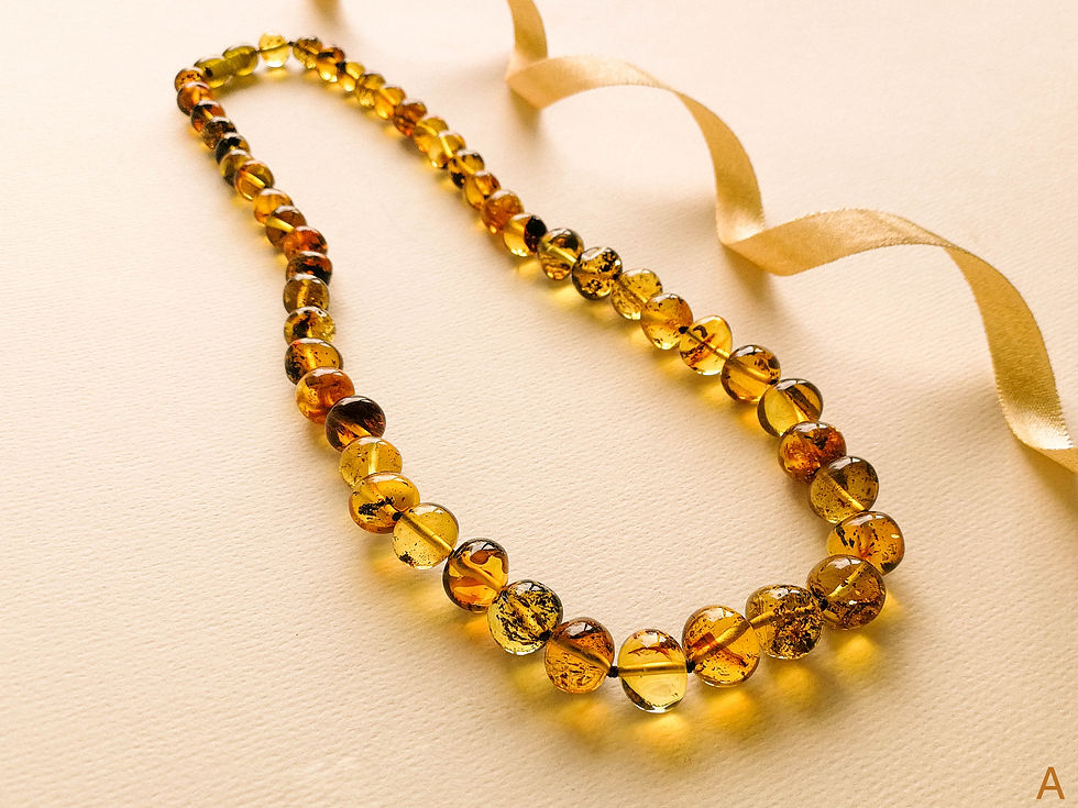 Thumbnail: Natural amber green baroque beads necklace