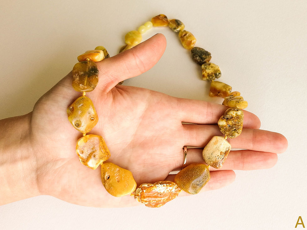 Thumbnail: Not heated raw matt yellow genuine amber natural oval shape beads necklace