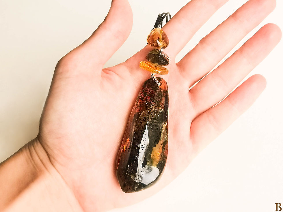 Thumbnail: Natural Baltic amber dark green and brown colors pendant on adjustable necklace