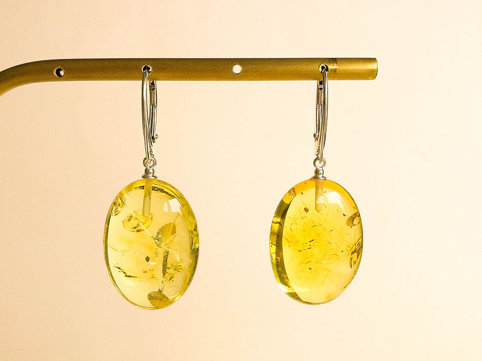 Thumbnail: Medium size fresh lemon color oval shape amber earrings